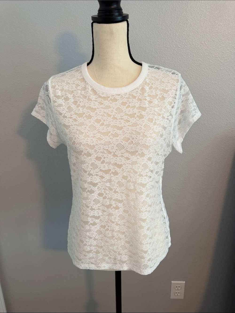 aerie White Lace Short Sleeve Tee